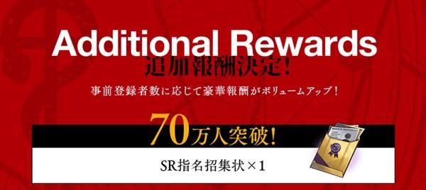 事前登録70万人突破追加報酬