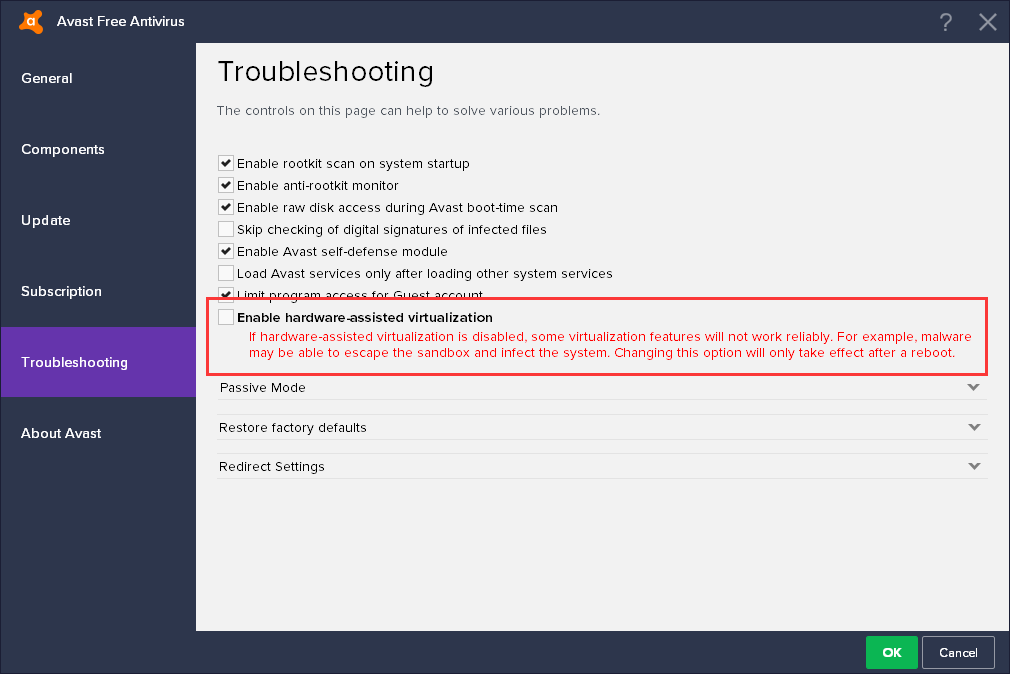 Disable antivirus. Аппаратная виртуализация в авасте. Виртуализация антивирус. Аппаратная виртуализация выключить в антивирусе. Virtualization enabled in Firmware как включить.